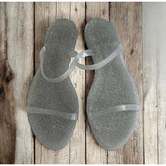 STUART WEITZMAN Clear Silver Glitter Slide Flats Sandals Size 8 - Picture 1 of 6